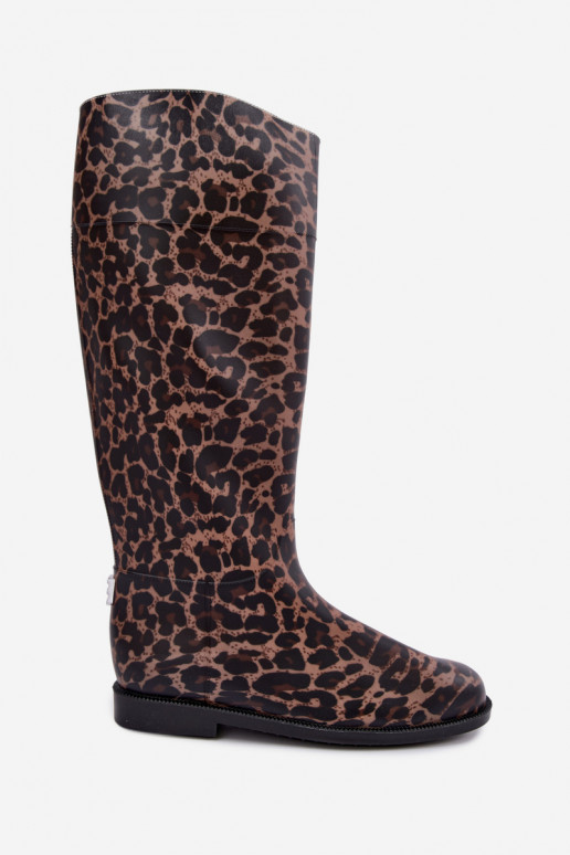 Damen hohe Gummistiefel mit breiten Absätzen und Leopardenmuster in schwarzer Farbe Melianne