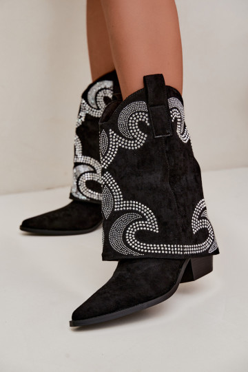 Dekorierte Stiefeletten im Cowboy-Stil mit Absätzen in Schwarz Irvena 2
