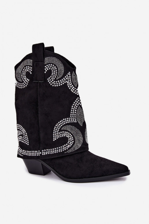 Dekorierte Stiefeletten im Cowboy-Stil mit Absätzen in Schwarz Irvena