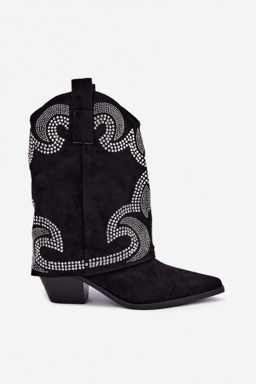 Dekorierte Stiefeletten im Cowboy-Stil mit Absätzen in Schwarz Irvena