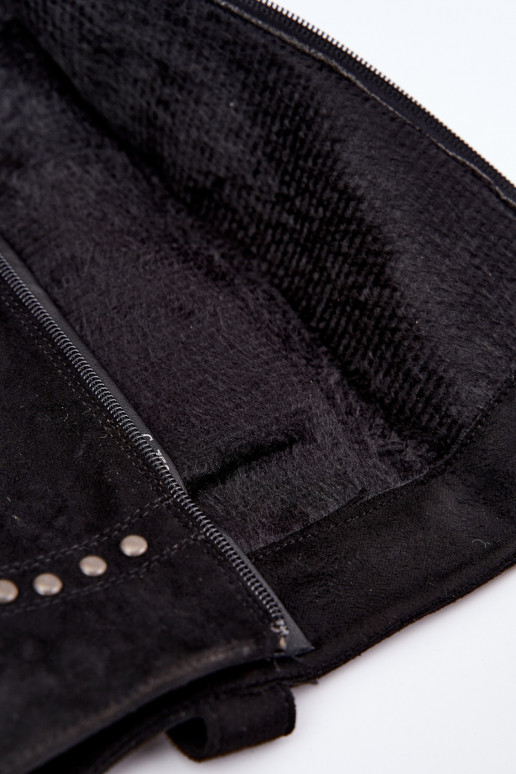 Wärmende kniehohe Stiefel mit Absätzen und Dekoration in Schwarz Bellune