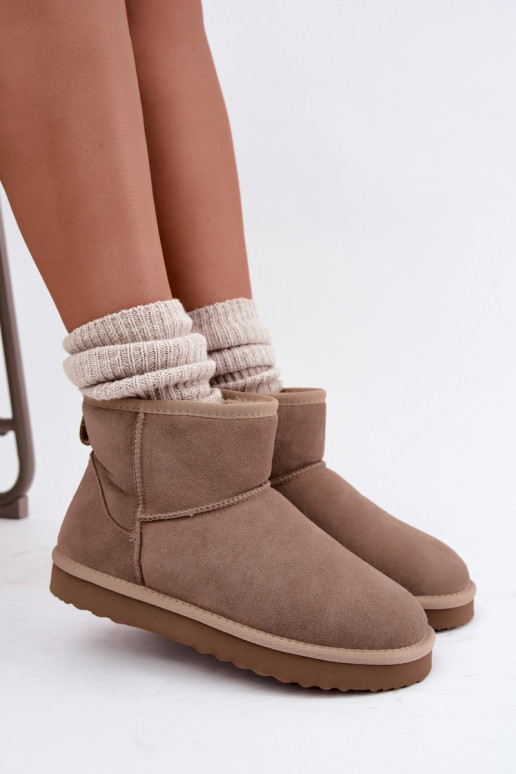 Wärmende Schneestiefel aus Kunstveloursleder mit Fell innen in Sandfarbe Amandine