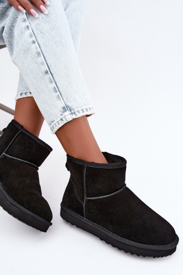Haut aus INildleder Schneestiefel sich Zuarm laufen mit Fell innen schZuarze Farbe Amandine