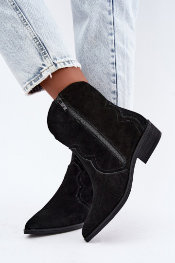 Schwarze Wildleder-Cowboy-Stiefel mit niedrigem Absatz Delsa 2