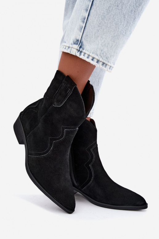 Schwarze Wildleder-Cowboy-Stiefel mit niedrigem Absatz Delsa