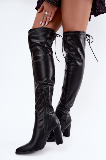 Schwarze Überknie-Stiefel mit Absatz Primelle