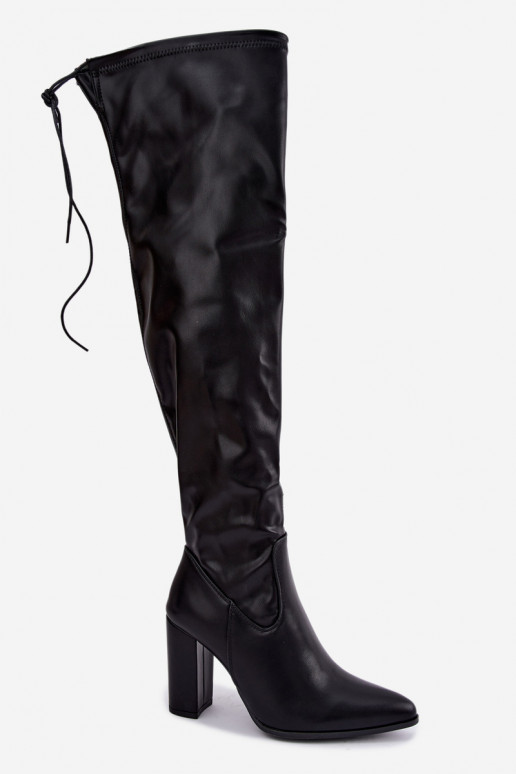 Schwarze Überknie-Stiefel mit Absatz Primelle