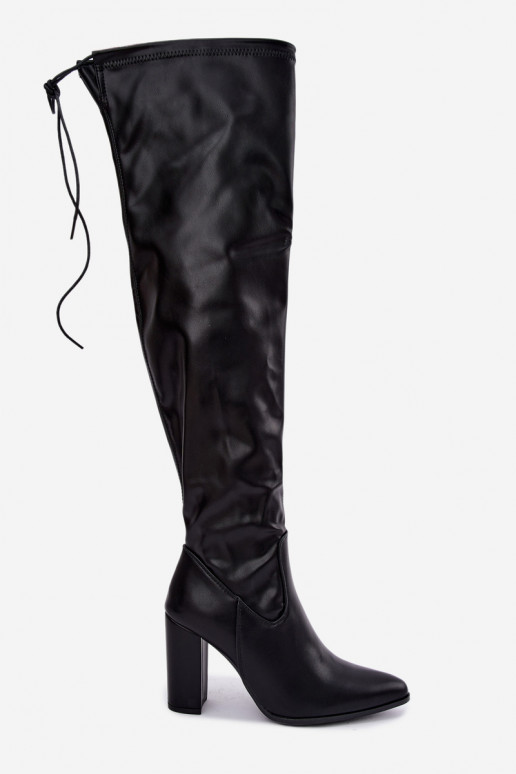 Schwarze Überknie-Stiefel mit Absatz Primelle