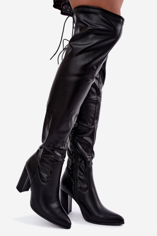 Schwarze Überknie-Stiefel mit Absatz Primelle