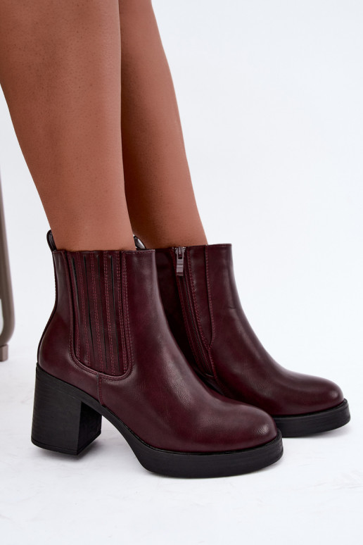 Bordeauxfarbene warme Stiefeletten mit Absatz Gisandra
