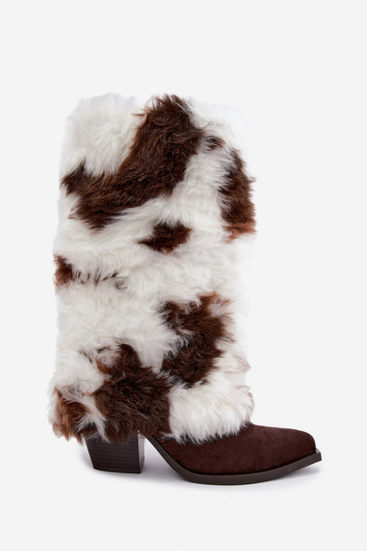 Braune warme Überknie-Stiefel mit Fell Saphielle