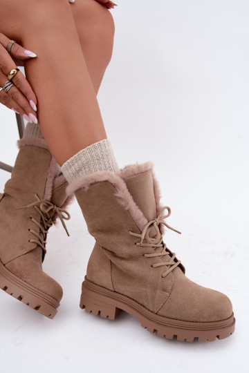 INarme Schnürstiefel mit Fell innen Beige Heloise