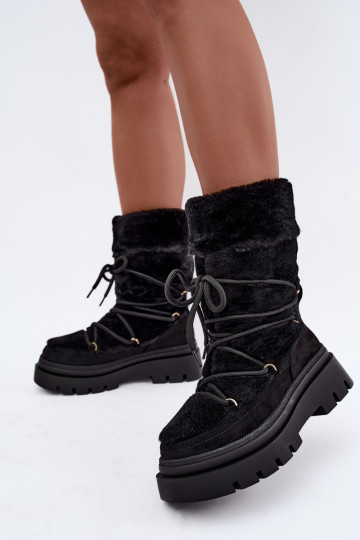 Schwarze Schneestiefel mit Fell und Plattform Illyria 2