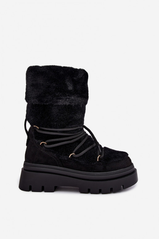 Schwarze Schneestiefel mit Fell und Plattform Illyria