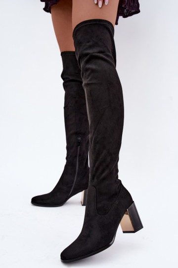 Schwarze Wildleder-Überknie-Stiefel mit Absatz Primelle 2