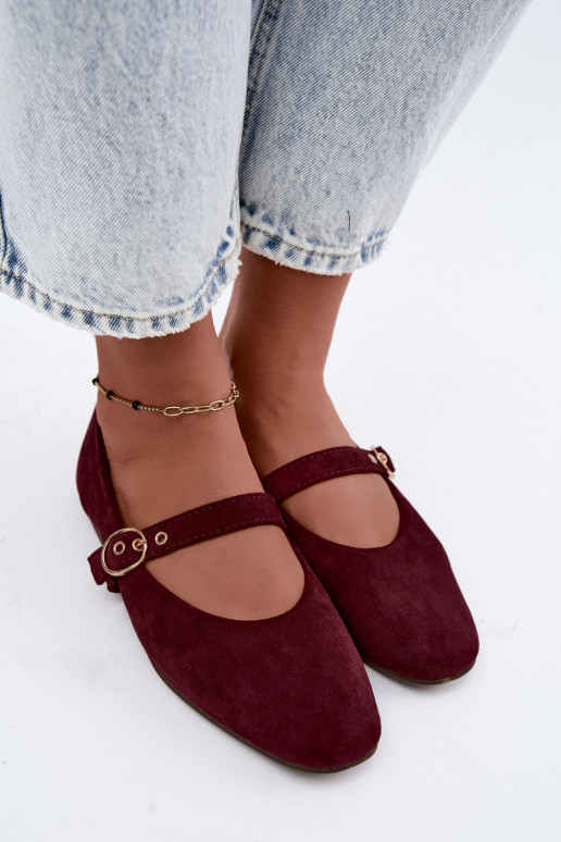 Ballerinas im Mary Jane Stil in Bordeauxfarbe Nolenne