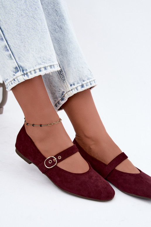 Ballerinas im Mary Jane Stil in Bordeauxfarbe Nolenne