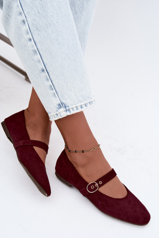Ballerinas im Mary Jane Stil in Bordeauxfarbe Nolenne