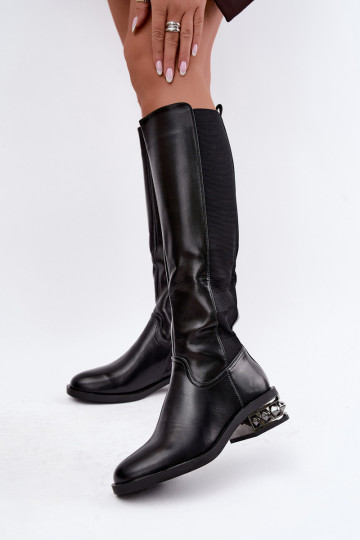 gefütterte kniehohe Stiefel mit Absätzen und schönen Details in schwarz Emani 2