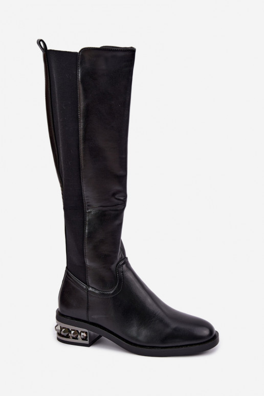 gefütterte kniehohe Stiefel mit Absätzen und schönen Details in schwarz Emani
