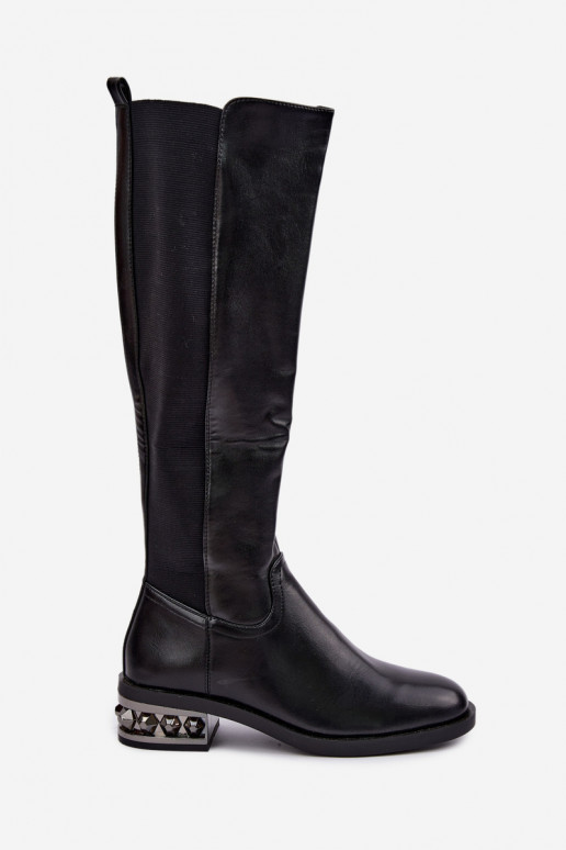 gefütterte kniehohe Stiefel mit Absätzen und schönen Details in schwarz Emani