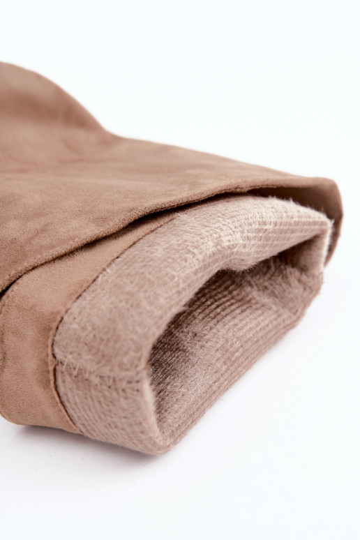 gefütterte kniehohe Stiefel mit Rüschen und dünnen Absätzen in sandfarben Auretta