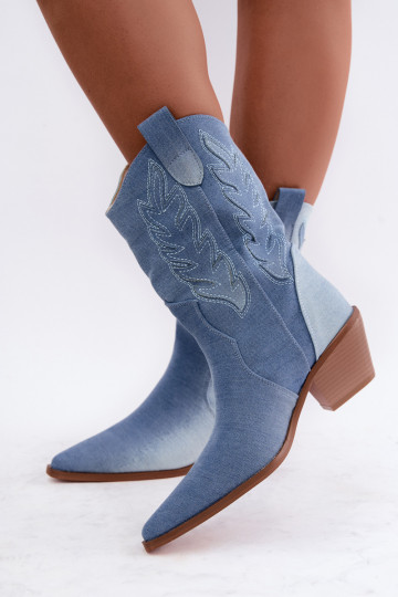 Schlüpfschuhe im Cowboy-Stil mit Absätzen aus Denim Ferelle