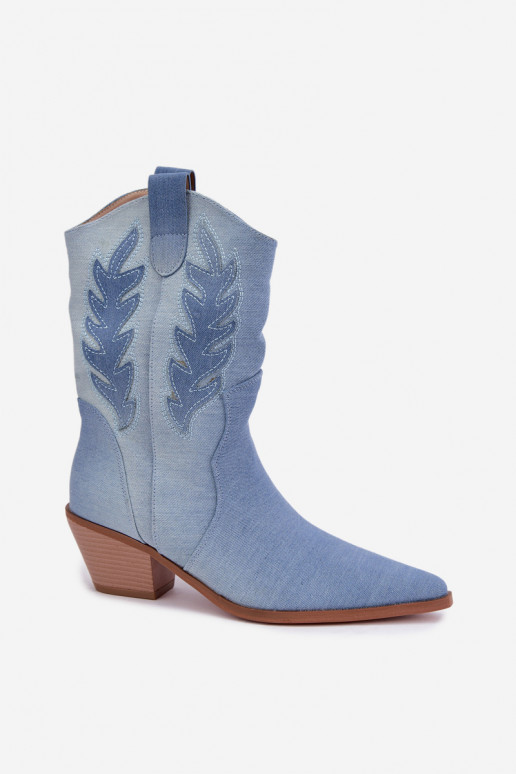 Schlüpfschuhe im Cowboy-Stil mit Absätzen aus Denim Ferelle