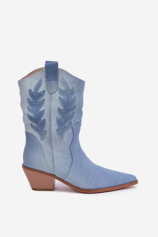 Schlüpfschuhe im Cowboy-Stil mit Absätzen aus Denim Ferelle