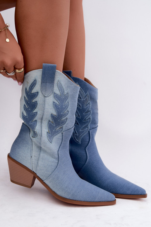 Schlüpfschuhe im Cowboy-Stil mit Absätzen aus Denim Ferelle