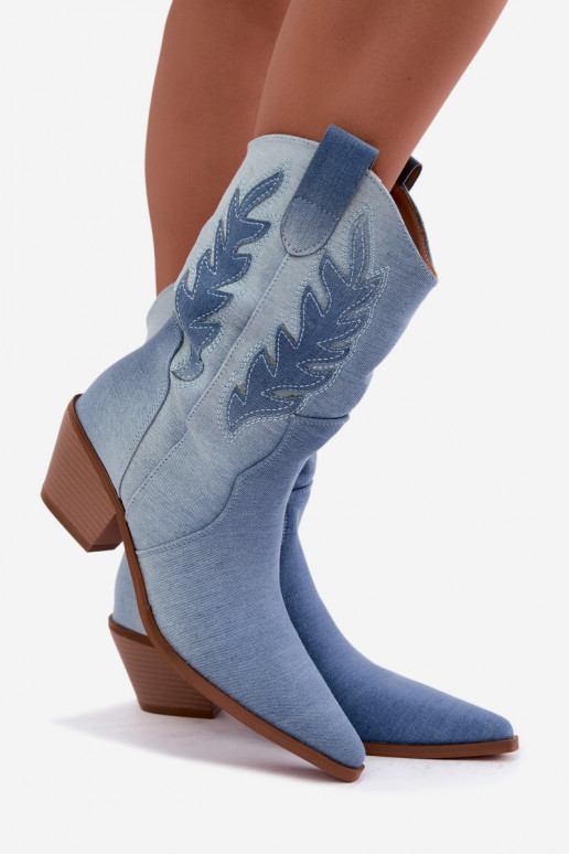 Schlüpfschuhe im Cowboy-Stil mit Absätzen aus Denim Ferelle