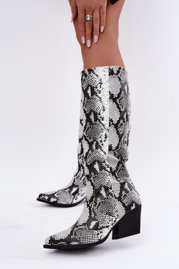 gefütterte kniehohe Stiefel im Cowboy-Stil mit Schlangenmustern in schwarz Bellina 2
