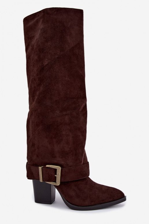 lange Stiefel mit Absätzen und Schnallen in braun Mirea