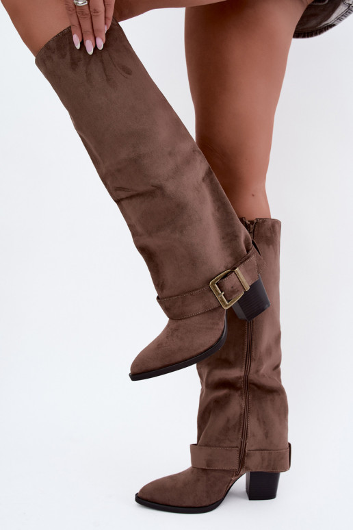 Chaki Stiefel mit Absatz und Schnallen Mirea
