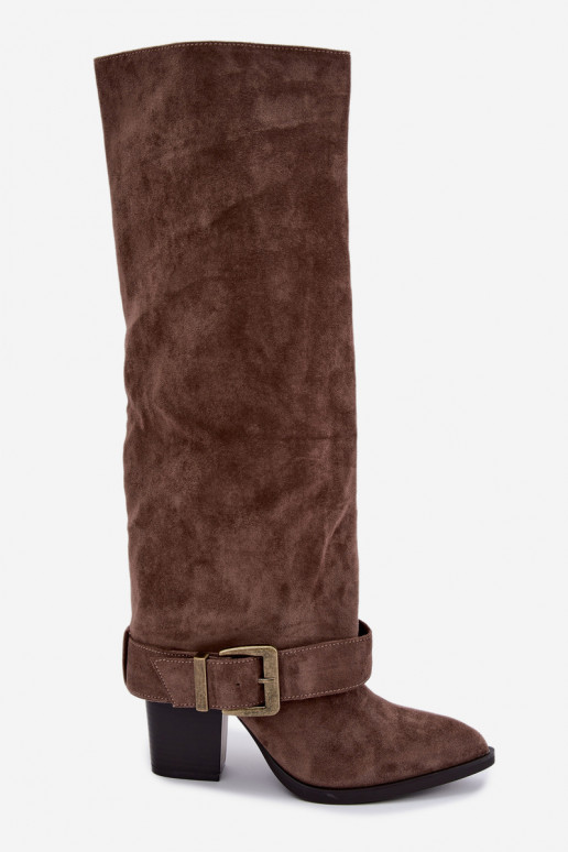 Chaki Stiefel mit Absatz und Schnallen Mirea