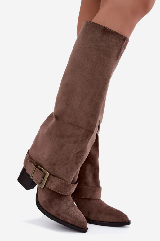 Chaki Stiefel mit Absatz und Schnallen Mirea