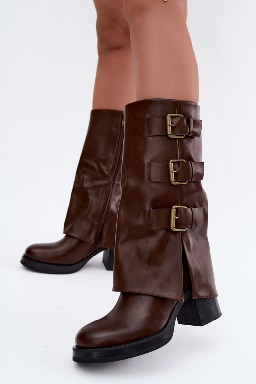 Warme braune lange Stiefel mit Schnallen Astrella