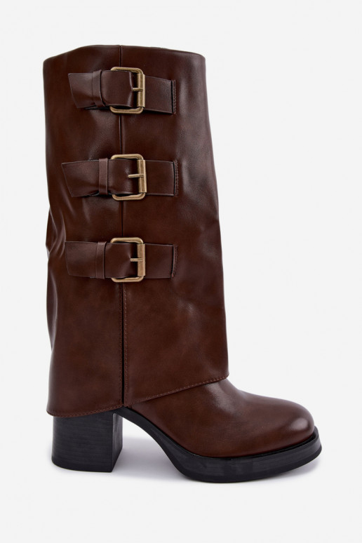 Warme braune lange Stiefel mit Schnallen Astrella