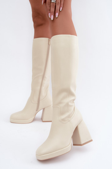 Sandfarbene isolierte lange Stiefel mit Absatz Leonelle 2