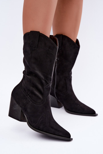 Schwarze isolierte Stiefel im Cowboy-Stil mit Absatz Serenza