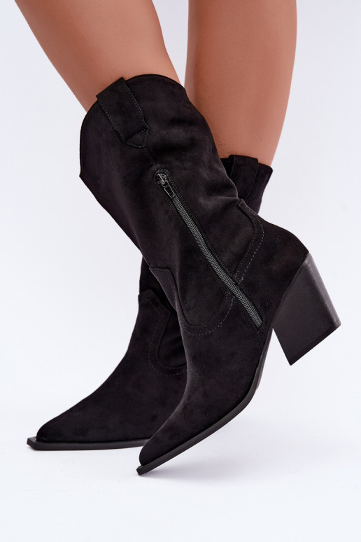 Schwarze isolierte Stiefel im Cowboy-Stil mit Absatz Serenza