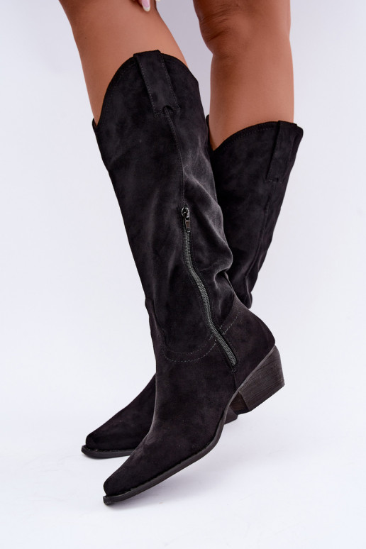 Schwarze Cowboy-Stiefel mit niedrigem Absatz Grisel