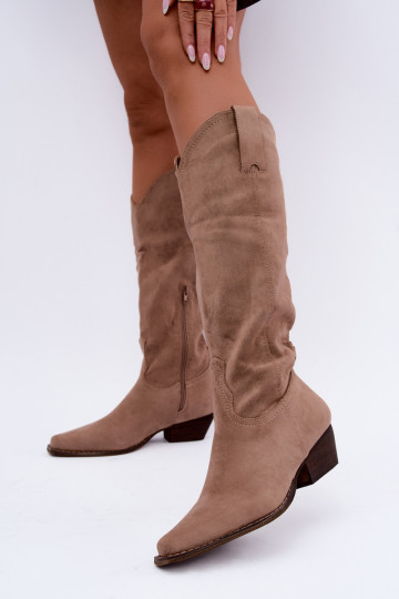 Beige Cowboy-Stiefel mit niedrigem Absatz Grisel