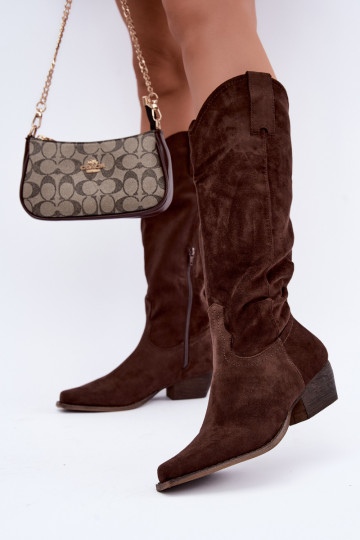Schokoladenfarbene Cowboy-Stiefel mit niedrigem Absatz Grisel
