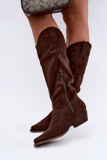 Schokoladenfarbene Cowboy-Stiefel mit niedrigem Absatz Grisel 2