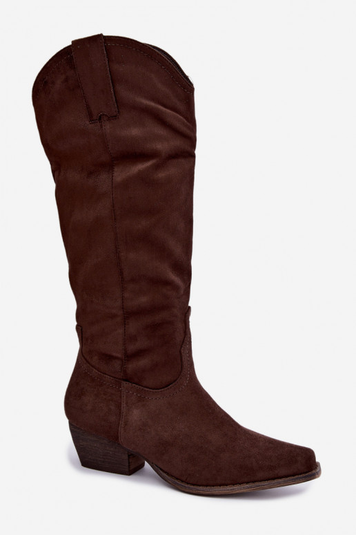 Schokoladenfarbene Cowboy-Stiefel mit niedrigem Absatz Grisel
