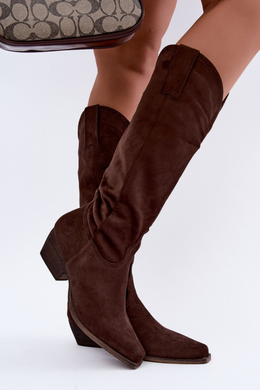 Schokoladenfarbene Cowboy-Stiefel mit niedrigem Absatz Grisel