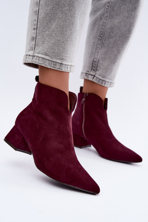Bordeauxfarbene Stiefeletten mit spitzen Zehen Klocke Heliara