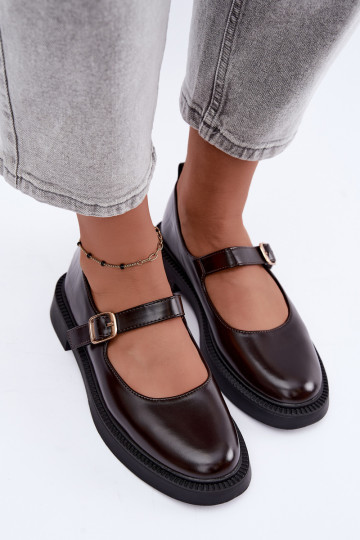 Schokoladenfarbene Schuhe mit breiten Absätzen Lareine