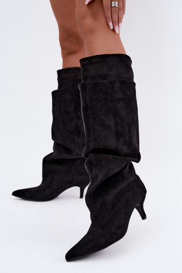 Orielle warme lange Stiefel mit Rüschen und Absätzen in Schwarz 2